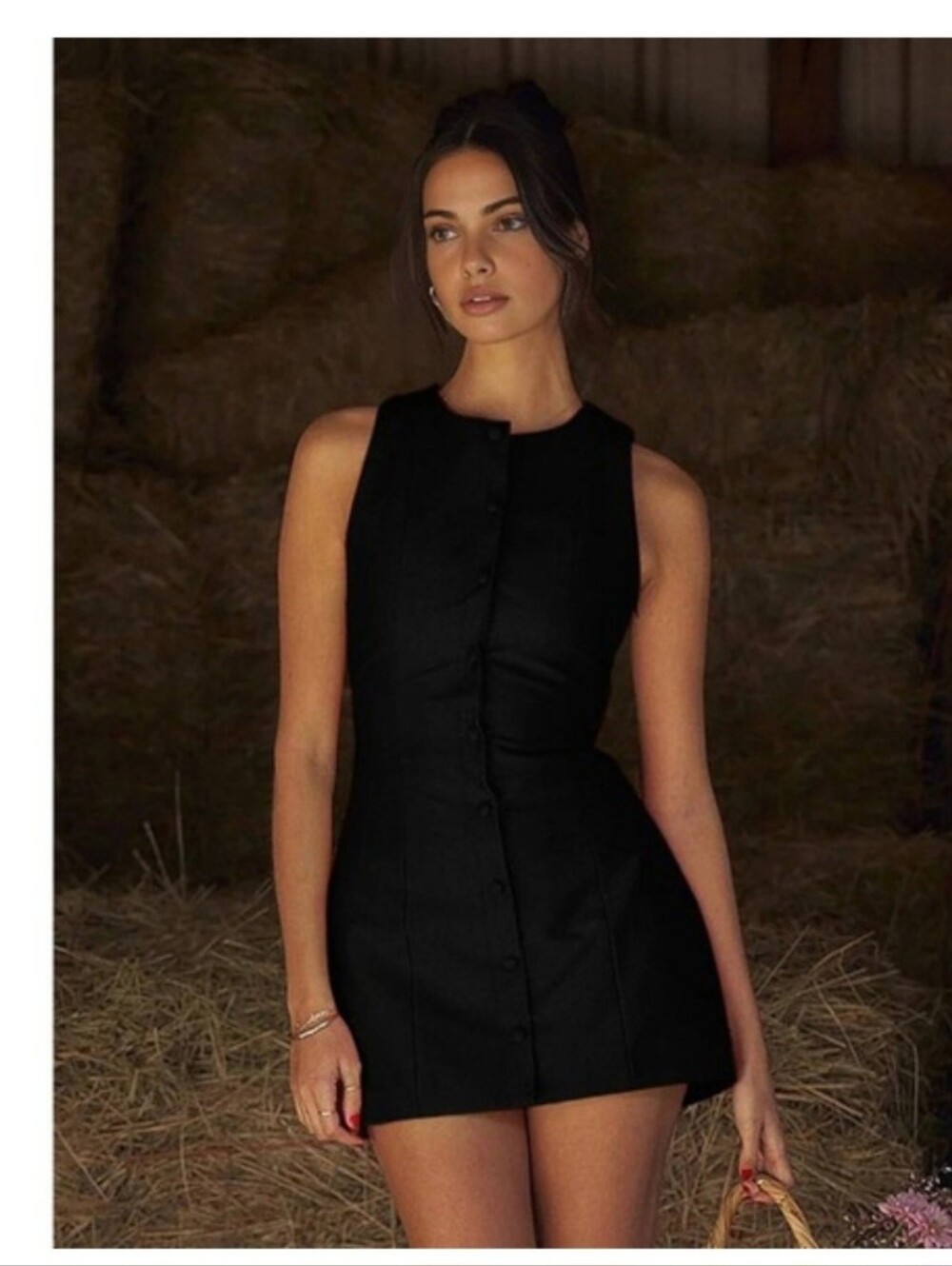 Commense Sleeveless‎ Mini Dress Button Front Fitted Party Cocktail Black Size L